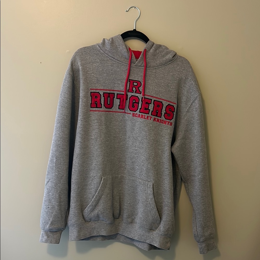 Colosseum Rutgers Gray and Red Sweatshirt Hoodie